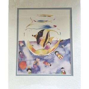 Tracy Taylor Signed Fish Bowl Polluted Ocean '90 Double Matted Art Print